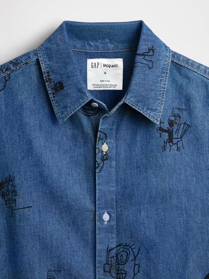 Mavi Jean-michel Basquiat Baskılı Denim Gömlek