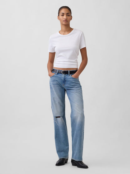 Açık Mavi Mid Rise Rigid Relaxed Straight Jean Pantolon