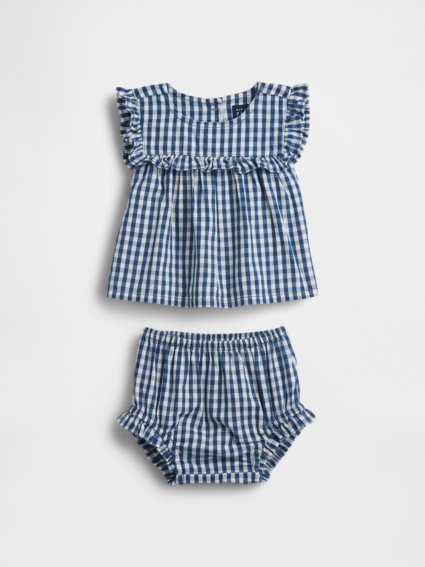 Lacivert Gingham Denim Volan Outfit Set