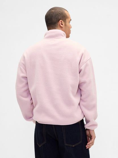 Açık Pembe Sherpa Oversized Yarım Fermuarlı Logo Sweatshirt