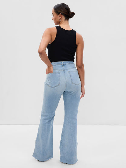 Açık Mavi High Rise Split Hem 70s Flare Washwell™ Jean Pantolon
