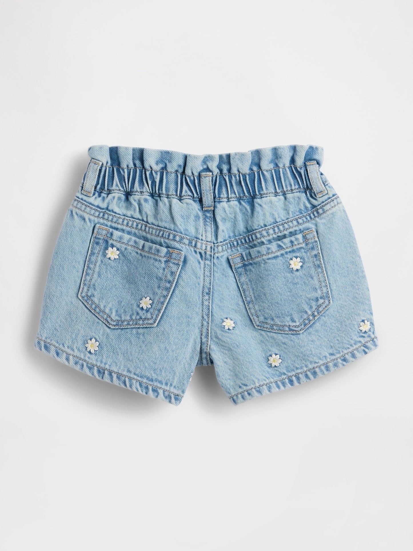 Açık Mavi Papatya Işlemeli Denim Stride Şort