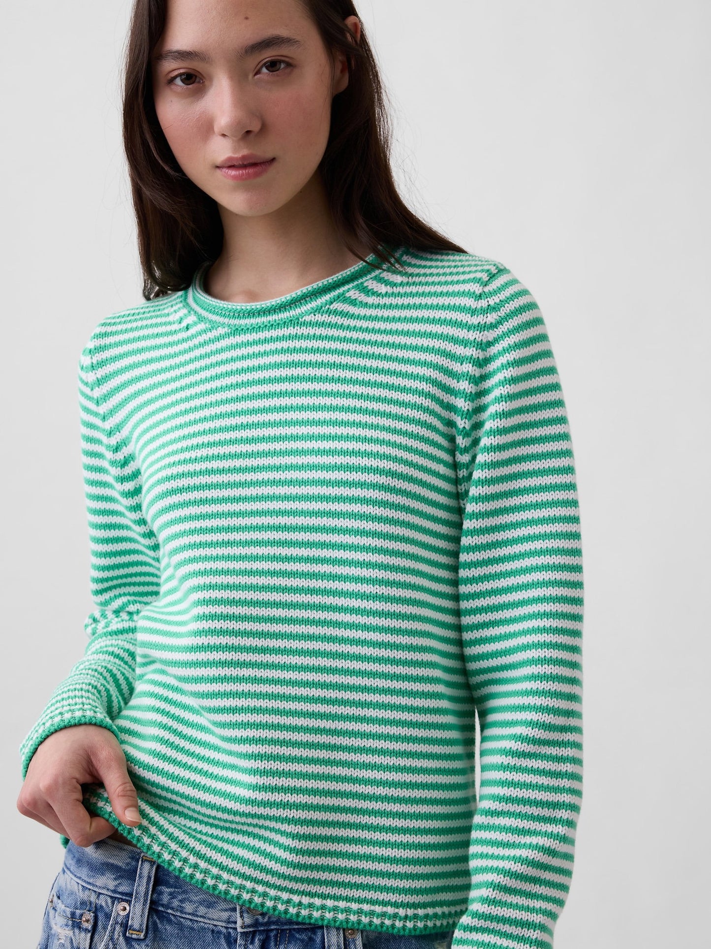 Açık Yeşil 100% Pamuk Rollneck Kazak