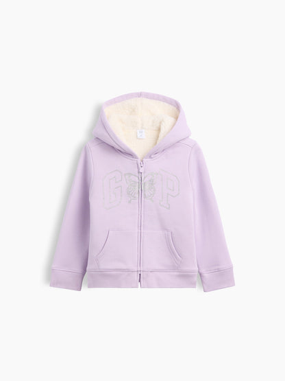 Lila Sherpa Astarlı Logo Fermuarlı Sweatshirt