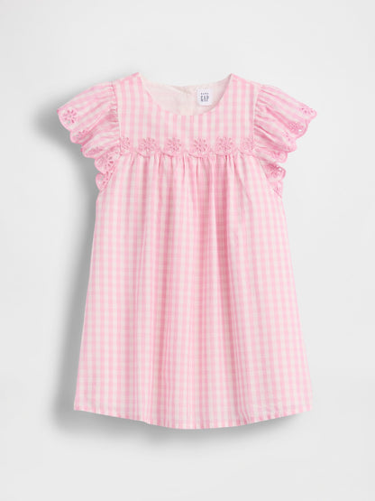 Pembe Eyelet Gingham Elbise