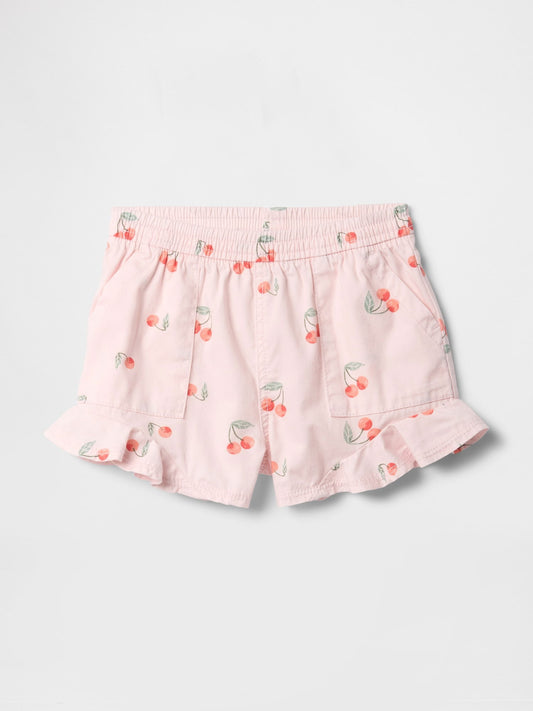 Kiraz Desenli Fırfırlı Pull-On Twill Şort