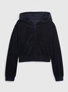 Mor Crop Kadife Fermuarlı Sweatshirt