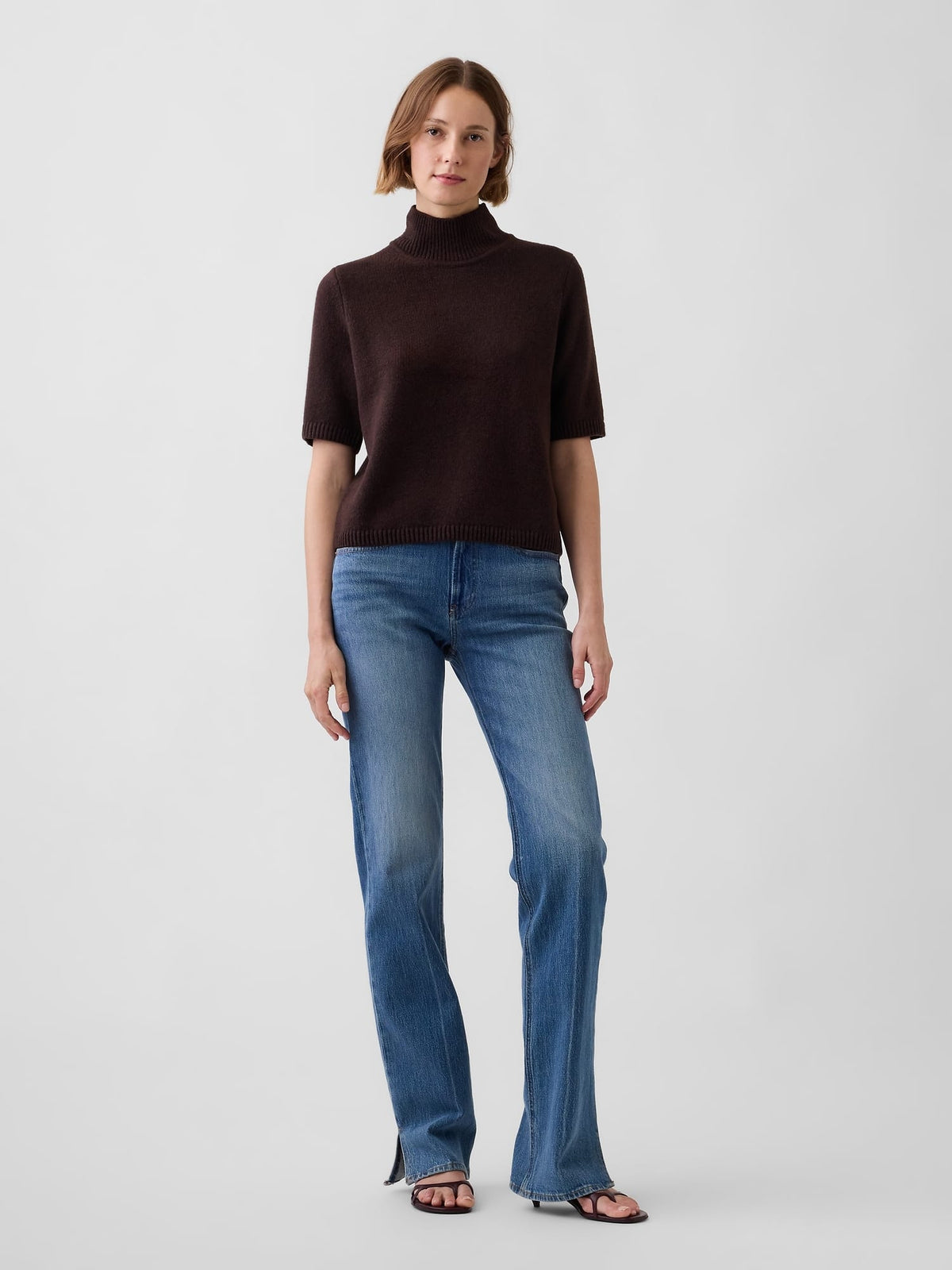 Koyu Kahverengi Cashsoft Mockneck Elbow-sleeve Kazak