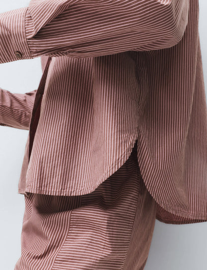 Pamuklu Poplin Çizgili Pijama Gömleği