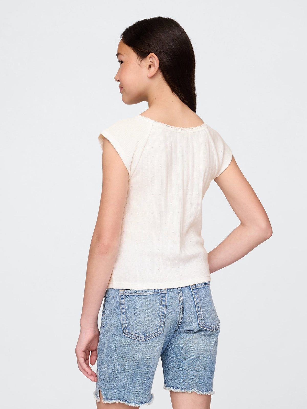 Çok Renkli Dantel Yaka Pointelle T-shirt