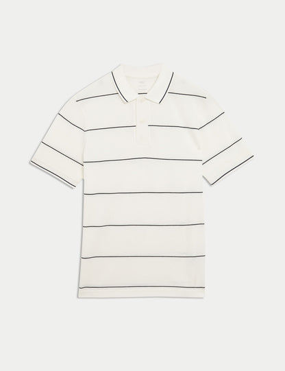 Saf Pamuklu Pique Çizgili Polo T-shirt