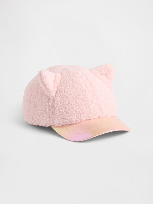 Pembe Sherpa & Metalik Kedi Beyzbol Şapka