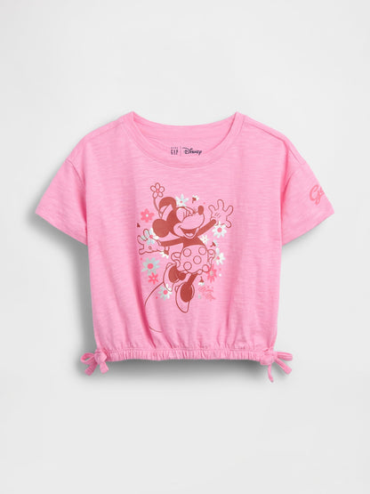 Pembe Organik Pamuk Bow Grafik Baskılı T-shirt