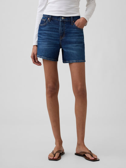 Koyu Mavi 5 Mid Rise Soft Denim Şort