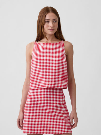 Kırmızı Keten Karışımlı Apron Bluz
