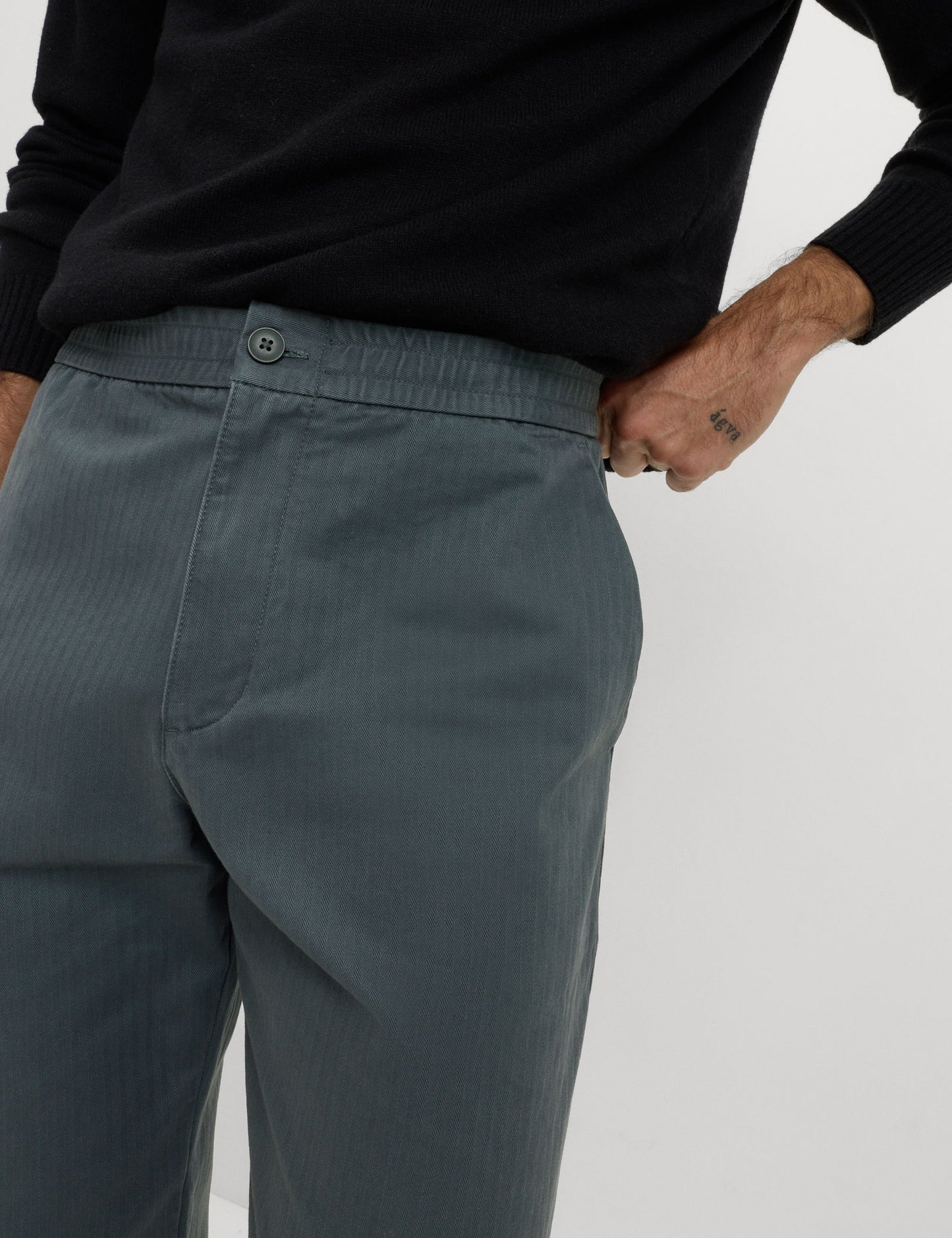 Pure Cotton Herringbone Pantolon