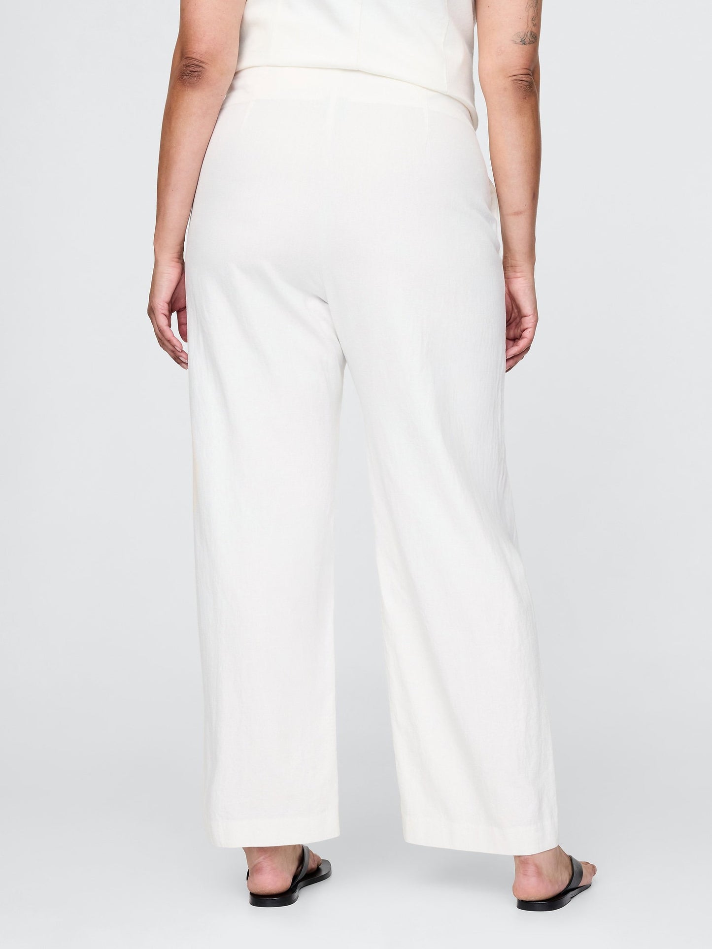 Beyaz Keten Karışımı Relaxed Straight Ankle Pantolon