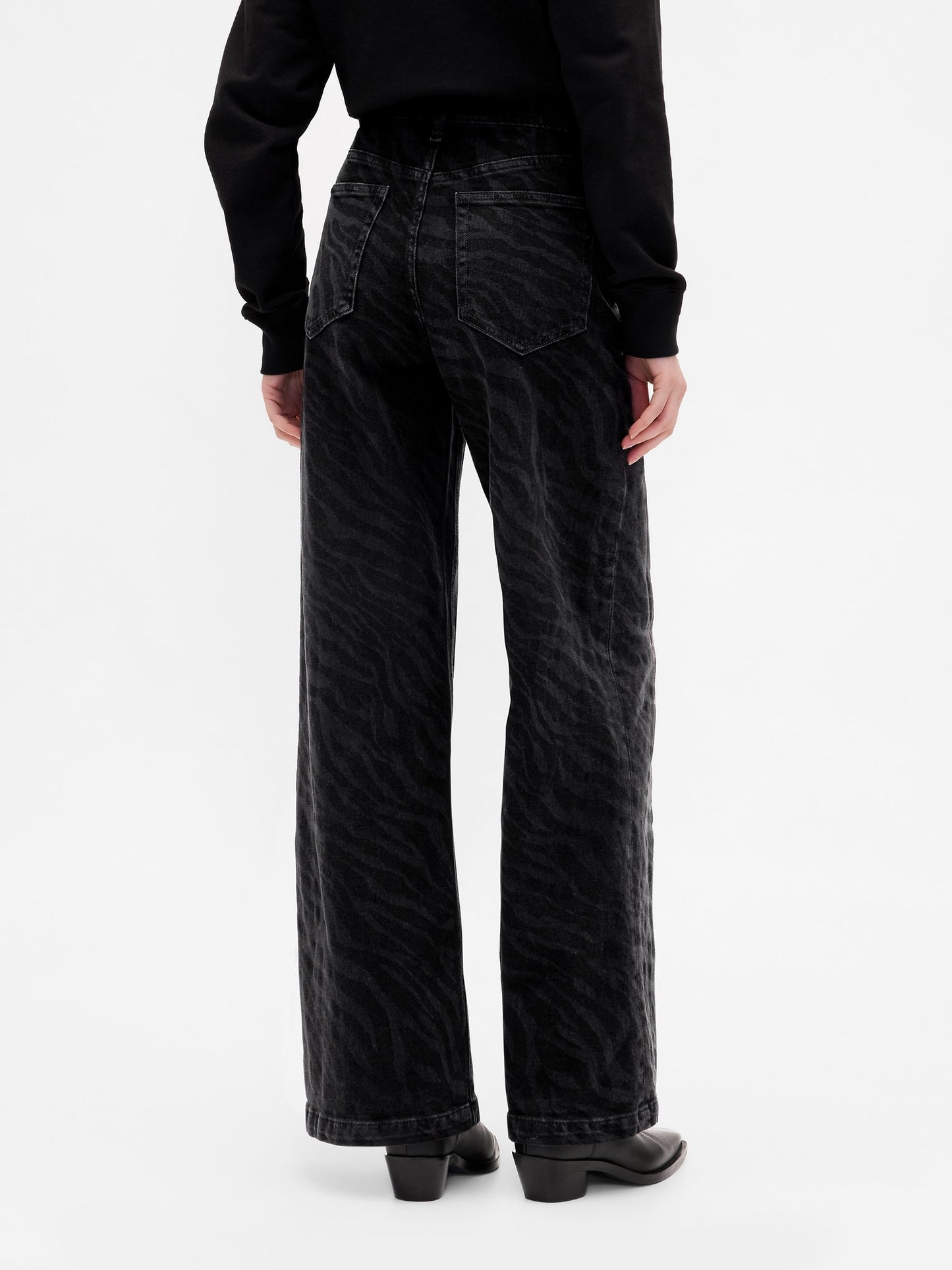 Siyah High Rise Stride Wide-leg Jean Pantolon