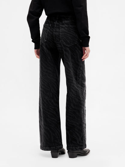 Siyah High Rise Stride Wide-leg Jean Pantolon