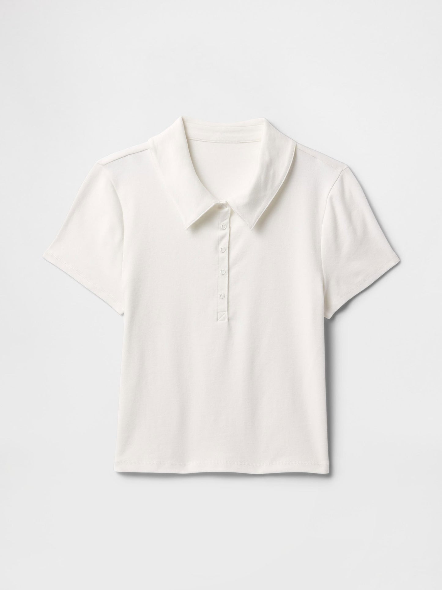 Beyaz Modern Fitilli Crop Polo T-shirt