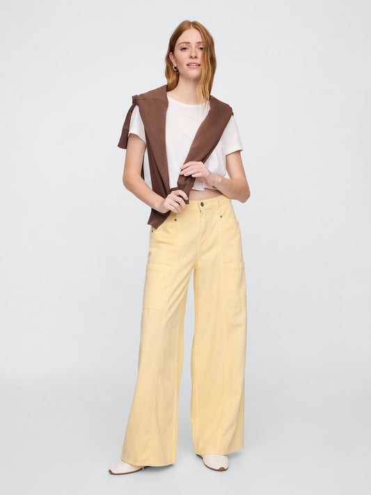 Sarı Baggy Utility Jean Pantolon
