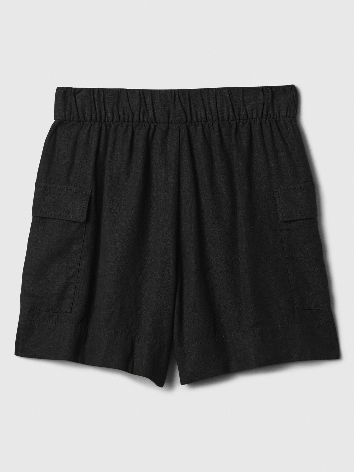 Siyah Keten Karışımlı Pull-on Kargo Şort