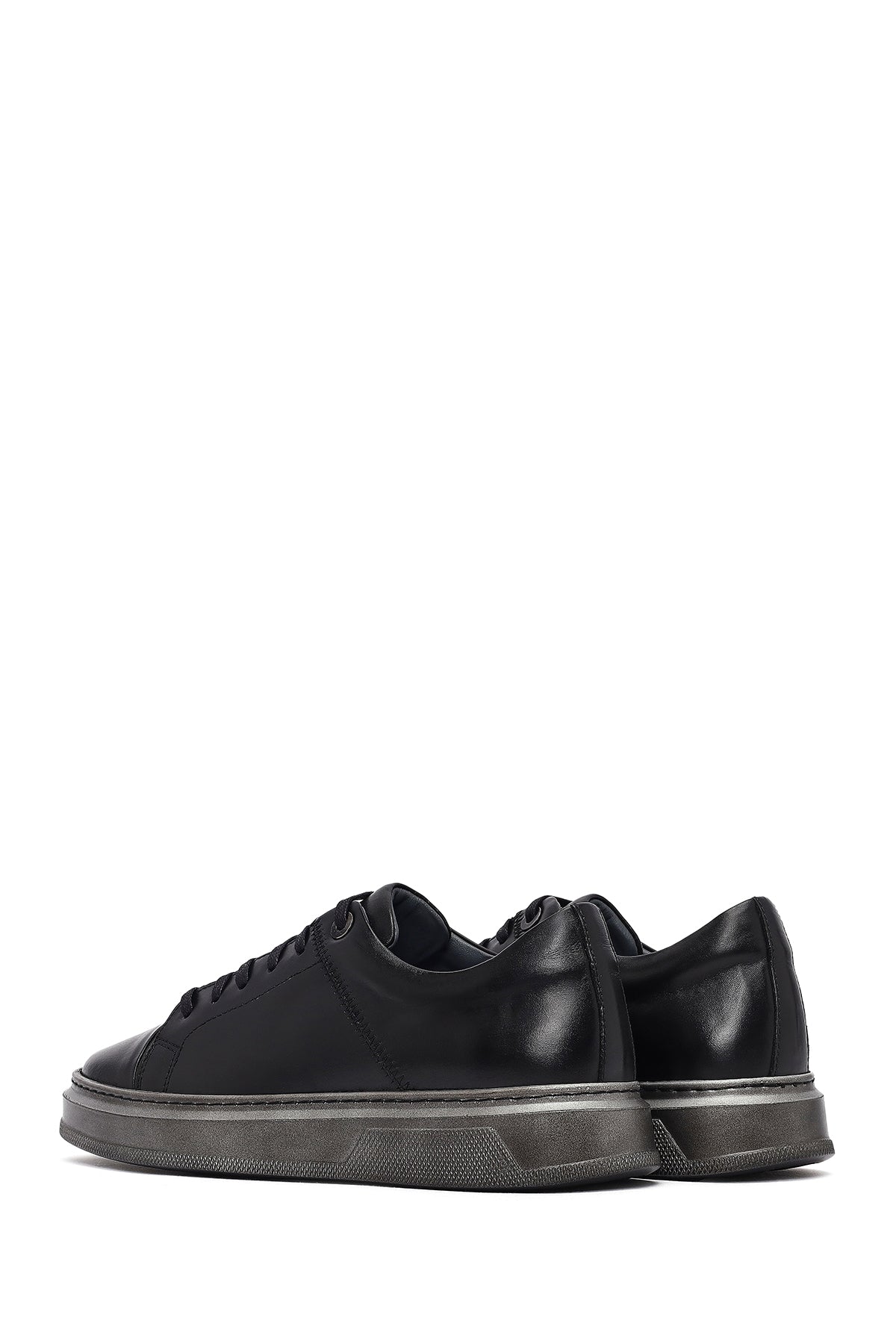 Erkek Siyah Bağcıklı Deri Sneaker