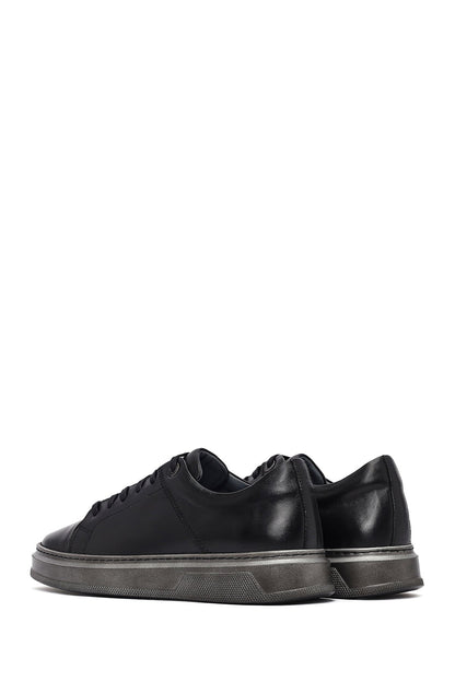 Erkek Siyah Bağcıklı Deri Sneaker