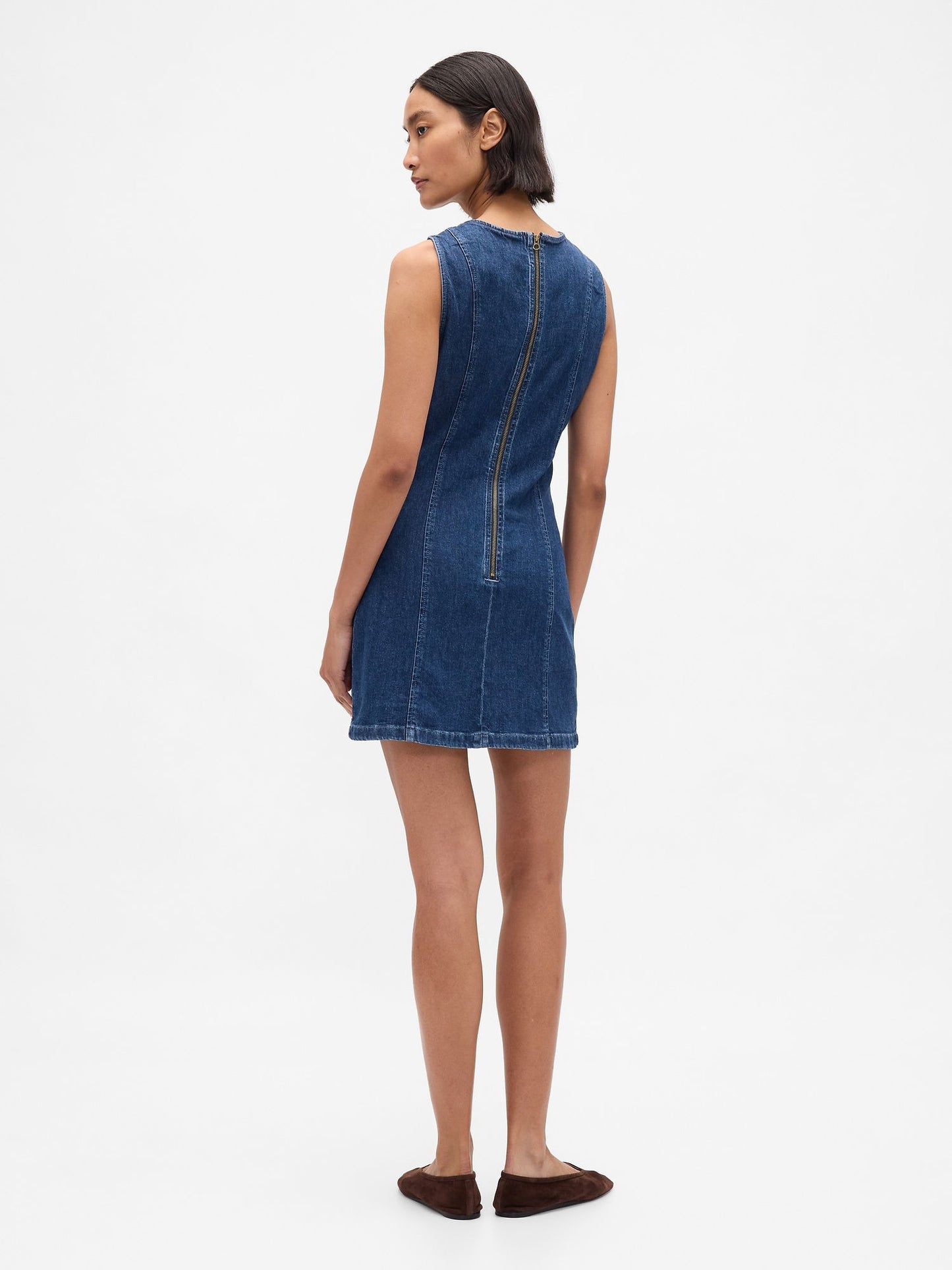 Koyu Mavi Denim Mini Shift Elbise