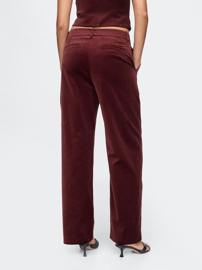 Bordo High Rise Kadife Straight Pantolon