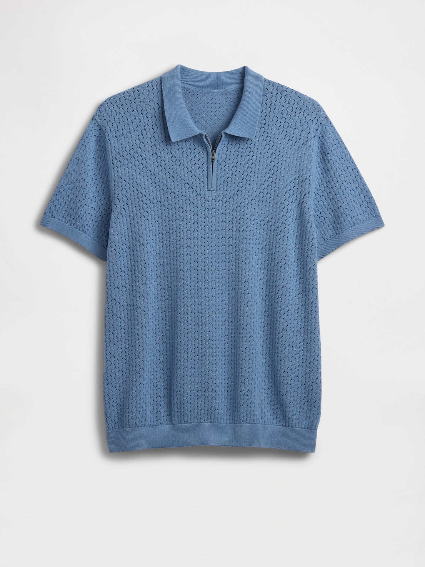 Mavi Kroşe Örgü Polo Yaka T-shirt