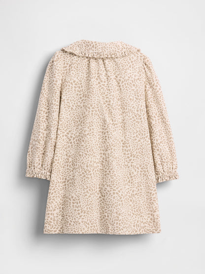Açık Kahverengi Corduroy Ruffle Dantel Yaka Elbise
