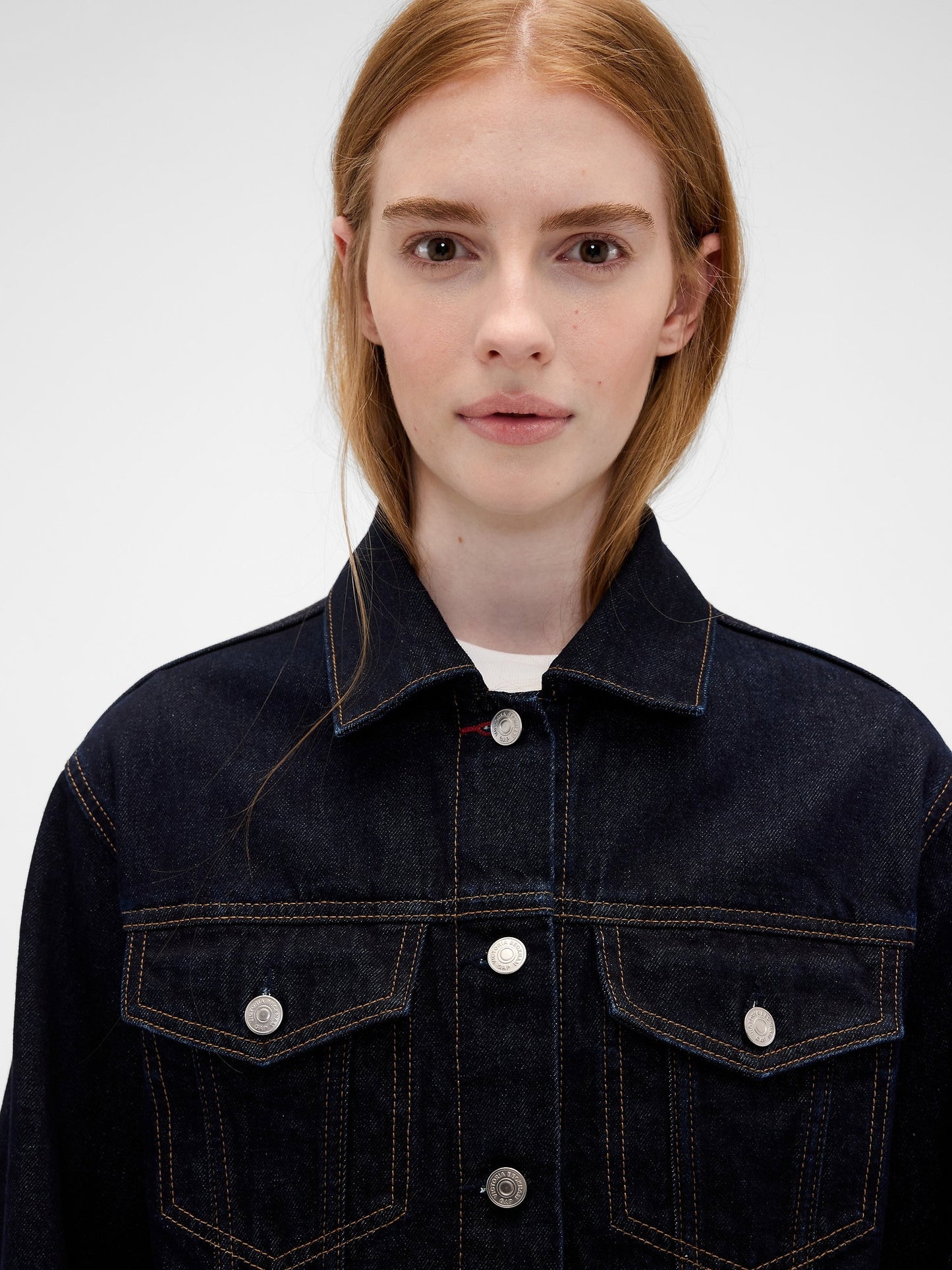 Koyu Mavi Gap × Victoria Beckham Relaxed Crop Denim Ceket