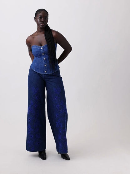 Koyu Mavi Gap × Hfr Low Slung Çiçekli Extra Baggy Jean Pantolon By Atelier Ndigo