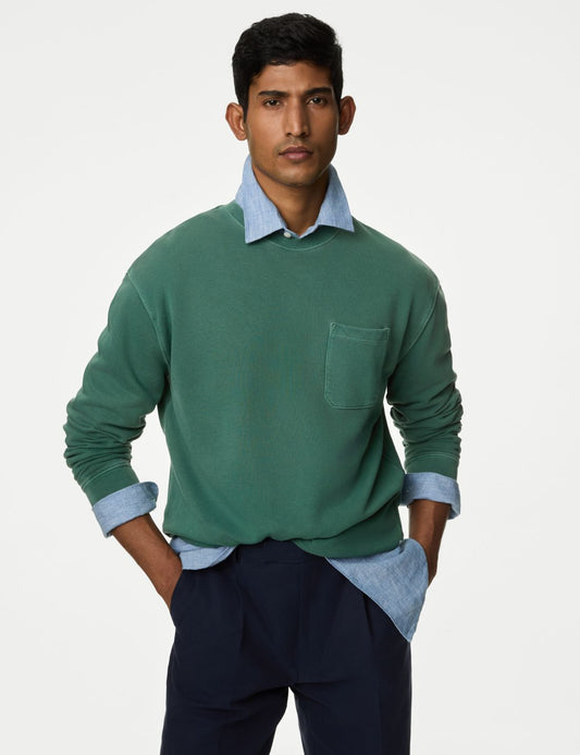 Saf Pamuklu Yuvarlak Yaka Sweatshirt