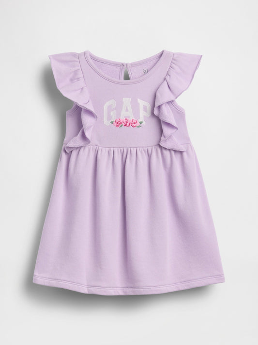 Lila Fransız Havlu Kumaş Ruffle Logo Elbise