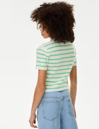Fitil Detaylı Kısa Kollu Örme T-shirt (6-16 Yaş)