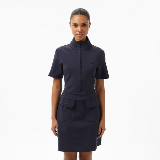 Lacoste Kadın Classic Fit Kısa Kollu Dik Yaka Koyu Mavi Elbise