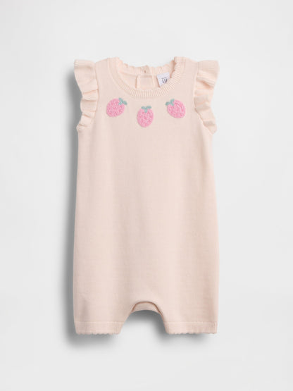 Açık Pembe Strawberry Triko Shorty Tulum