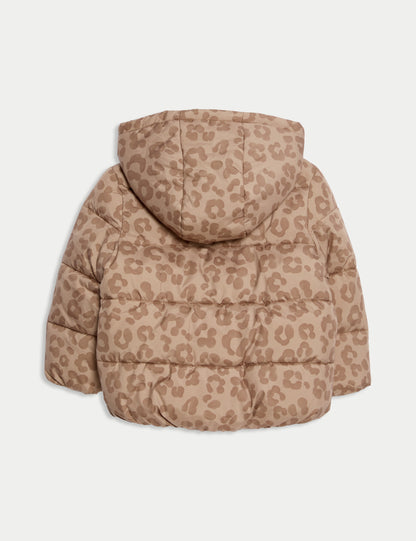 Leopar Desenli Kapüşonlu Mont