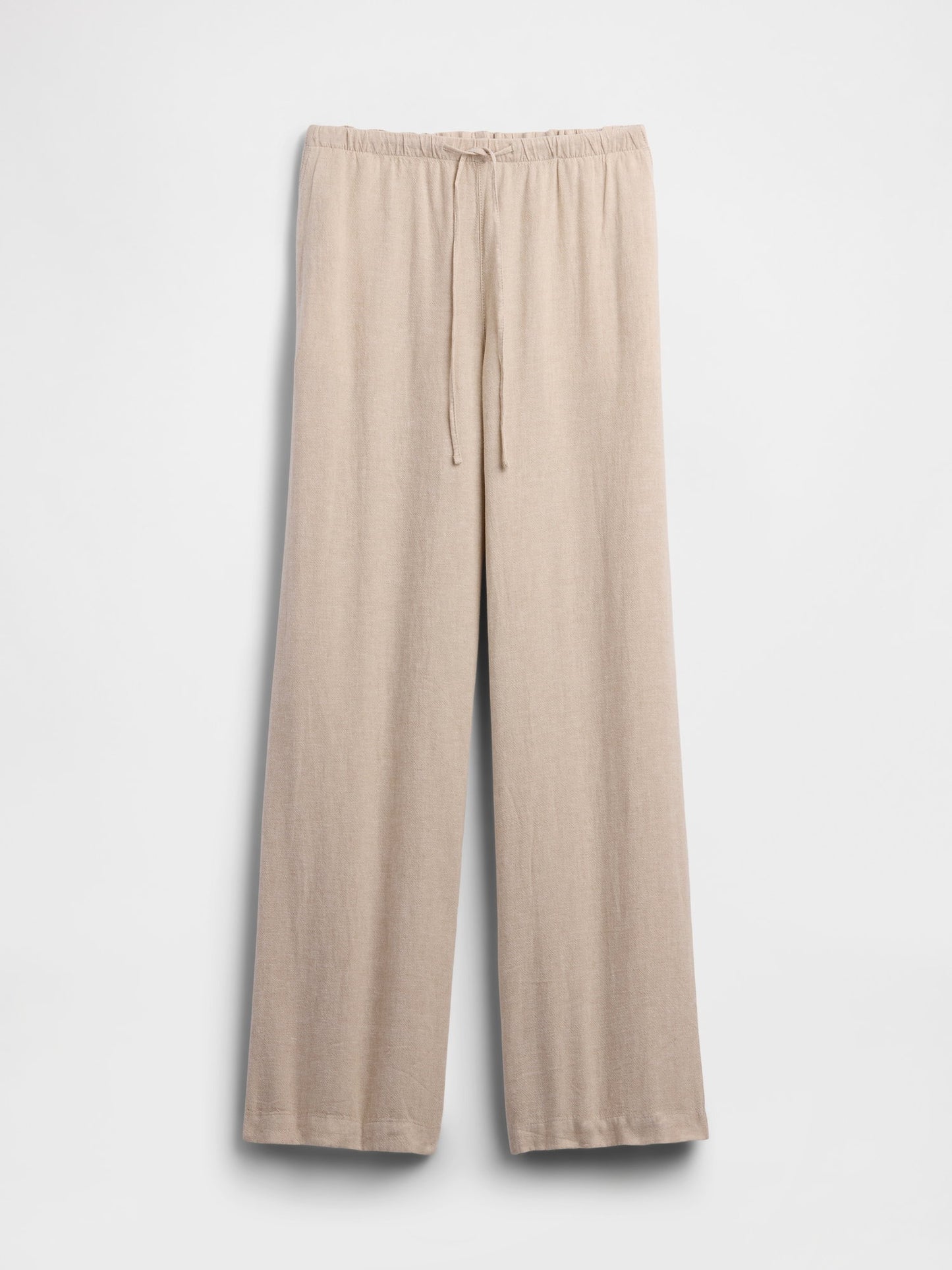 Bej Relaxed Keten Karışımı Wide-leg Pantolon