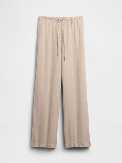 Bej Relaxed Keten Karışımı Wide-leg Pantolon