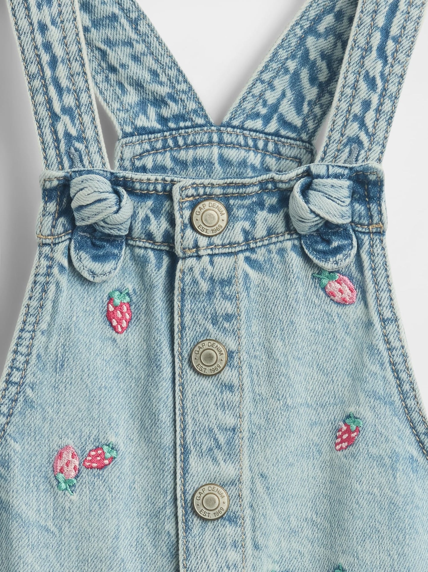 Açık Mavi Strawberry Işlemeli Denim Salopet