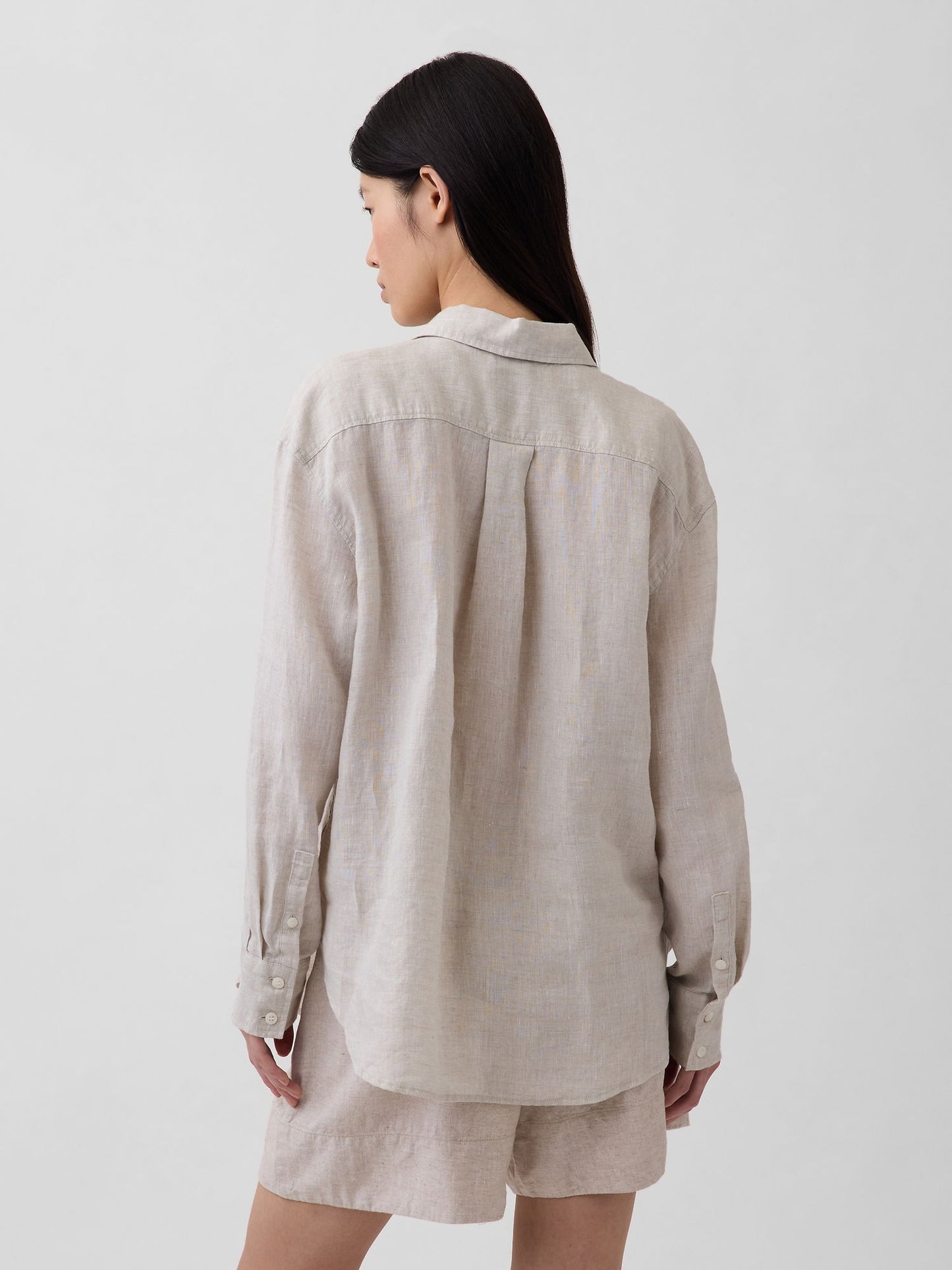 Bej 100% Keten Oversize Gömlek