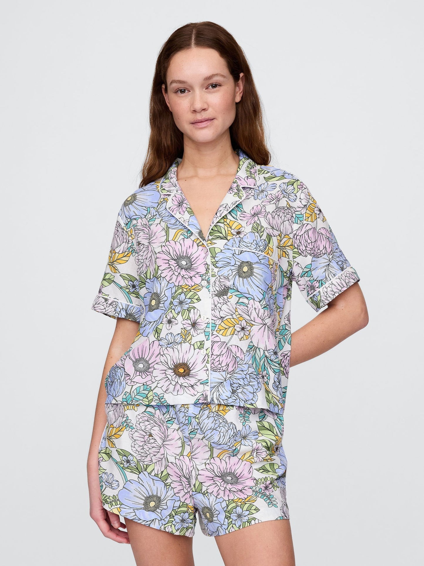 Çok Renkli Keten Karışımı Pijama Üstü