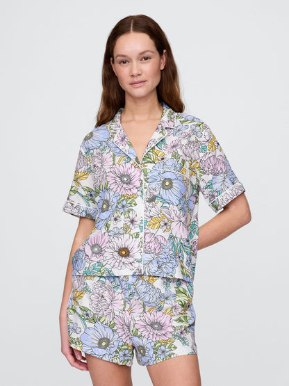 Çok Renkli Keten Karışımı Pijama Üstü