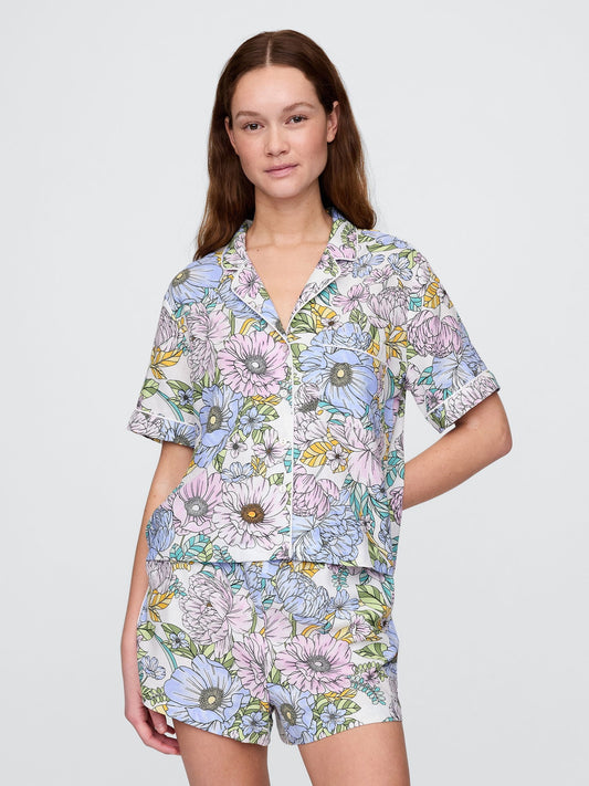 Çok Renkli Keten Karışımı Pijama Üstü