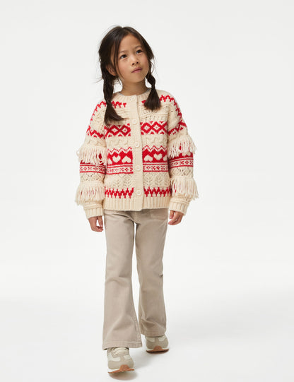 Fair Isle Püsküllü Yılbaşı Hırkası (1-8 Yaş)