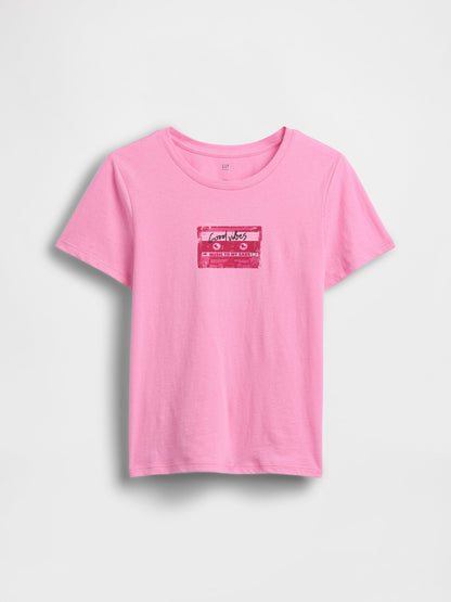 Koyu Mavi Grafik Baskılı T-shirt