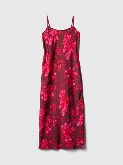 Pembe Geri Dönüştürülmüş Saten Slip Maxi Elbise